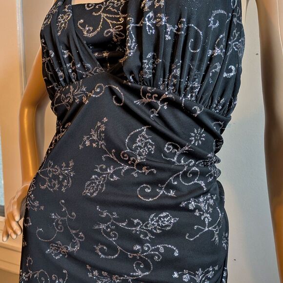 Vintage Y2K Taboo Black Halter Dress Floral Glitter Dark Fairycore Prom Size XL - Picture 10 of 13